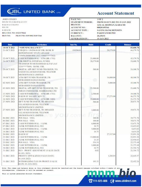 Pakistan Bank of Khyber szablon w formacie excel pdf